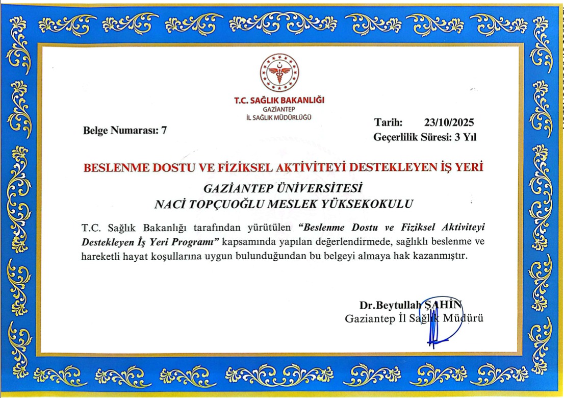 Okulumuz “Beslenme Dostu ve Fiziksel Aktiviteyi Destekleyen İş Yeri” Belgesi Almaya Hak Kazandı